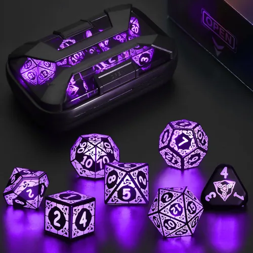 Miniatura 9 de Juego de dados LED DND, Juego de dados con luz recargable genial para mazmorras y dragones, dados poliédricos ZHOORQI D y D con caja de carga