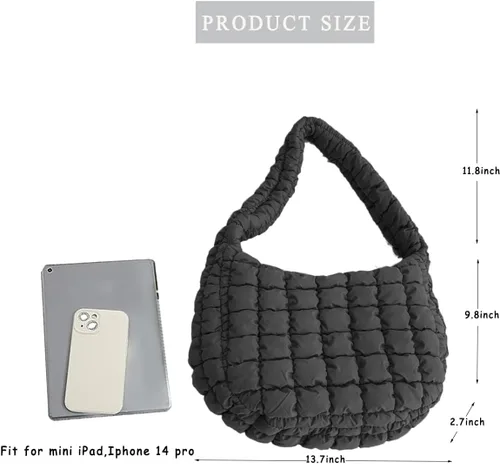 Miniatura 6 de Bolsa de mano acolchada para mujer, bolsa grande acolchada suave, ligera, acolchada, bolsa de hombro, bolsa Hobo