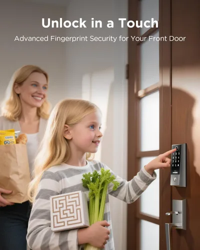 Miniatura 2 de TCL Smart Lock D2 Plus, cerradura de puerta con huella dactilar sin llave, cerradura de cerrojo de teclado con pantalla táctil, timbre integrado