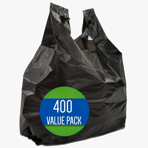 Miniatura 5 de Bolsas grandes para camisetas en relieve color negro liso (400 unidades), 12 x 7 x 22 pulgadas, 17 micrófonos, bolsas negras con asa, a granel