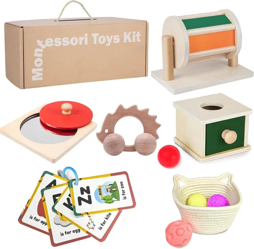 Juguetes Educativos Montessori para Bebés de 7-12 Meses, Kit Educativo de Aprendizaje Temprano 7 en 1 para Regalos de Niños Pequeños, Incluye Tambor