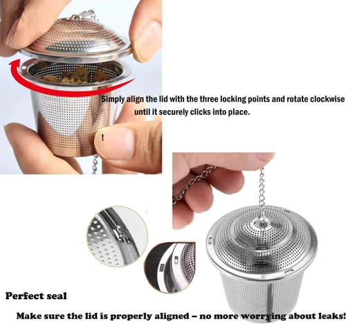 Miniatura 8 de Infusor de té de hojas sueltas (juego de 2) con cuchara de té y bandeja de goteo, colador de acero inoxidable ultra fino y más empinado para una