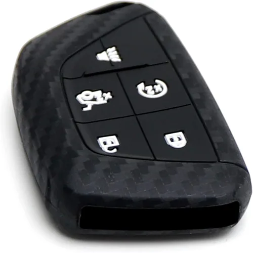 Miniatura 7 de iJDMTOY Funda para llavero de silicona suave con patrón de fibra de carbono negra compatible con Cadillac CT5 CT6 XTS XT4 XT5 ATS 2020 en adelante