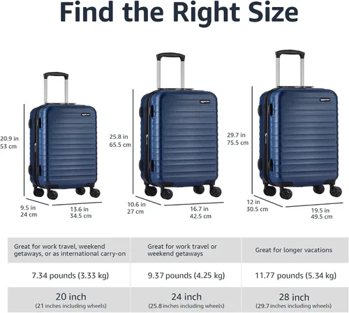 Miniatura 5 de BASICOS DE AMAZON Hardside Spinner, equipaje de mano, Maleta expansible con ruedas, Azul marino), N989