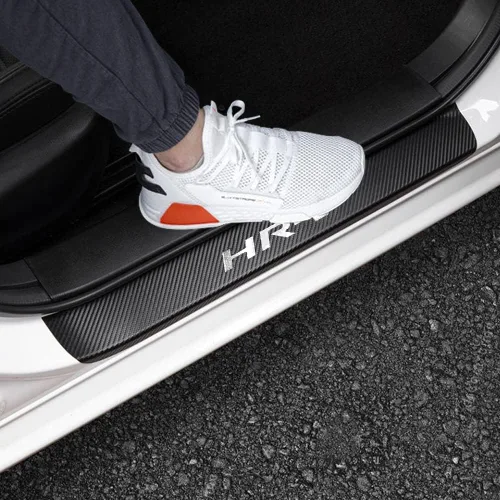 Miniatura 8 de LEXLEY Protector de umbral de puerta de cuero estilo fibra de carbono para HRV HR-V Explorer 2015-2022, protector de placa antirasguños sucios, Azul