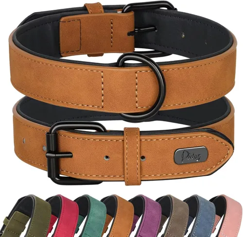 Miniatura 18 de Didog Collar de perro de piel sintética acolchado suave, transpirable y ajustable para perros pequeños, cómodo para paseos diarios, marrón, ajuste M