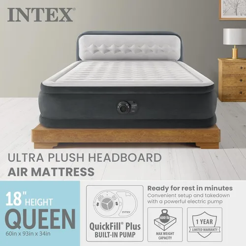 Miniatura 2 de Intex 64447ED Dura-Beam Deluxe Ultra Plush - Colchón de aire con cabecera: Fiber-Tech – Tamaño Queen – Bomba eléctrica incorporada – Altura de cama