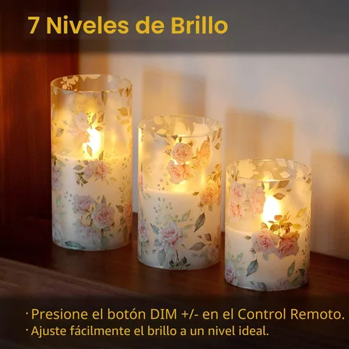 Miniatura 6 de Velas sin llama con tema de amor en forma de rosa, operadas por batería, de vidrio, parpadean, LED, con control remoto, con calcomanía de flores