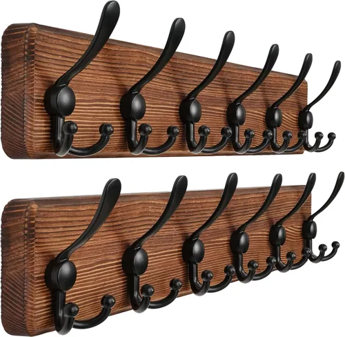 Miniatura 42 de Dseap Perchero de Pared Montado - 5 Ganchos Triangulares, Resistente, Perchero de Pared de Madera para Abriggos, Sombreros, Chaquetas, Ropa, Negro
