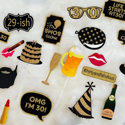 Miniatura 6 de Accesorios para cabina de fotos de cumpleaños número 30 para adultos (41 unidades) para ella, fiesta de cumpleaños de treinta y 30 años