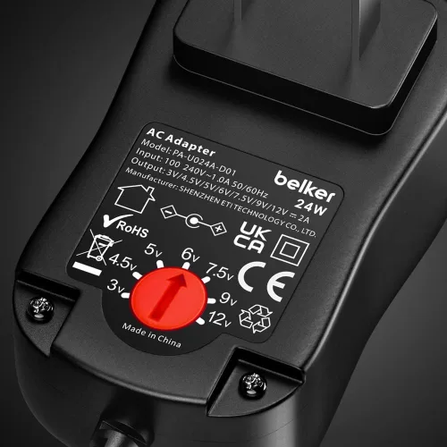 Miniatura 3 de Belker Fuente de alimentación universal de 24 W, 3 V, 4.5 V, 5 V, 6 V, 7.5 V, 9 V, 12 V CA, adaptador de corriente alterna, con 8 puntas