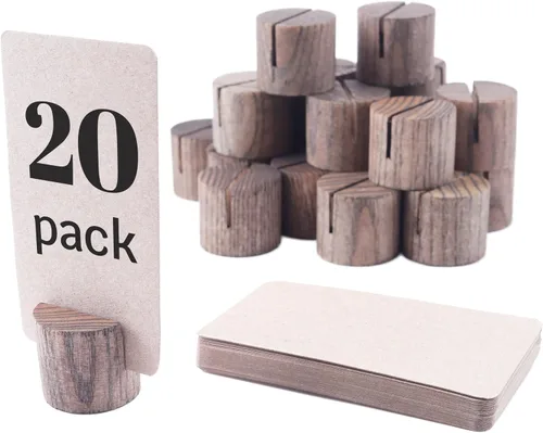 Miniatura 9 de Paquete de 20 mini soportes de madera para números de mesa, tarjeteros de lugar, tarjeteros de mesa de comedor, tarjeteros de identificación