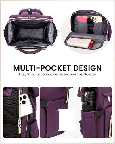 Miniatura 4 de LOVEVOOK Mochila para portátil de mujer, mochila de 15,6 pulgadas con cargador, mochila resistente al agua para profesores, mochila de trabajo