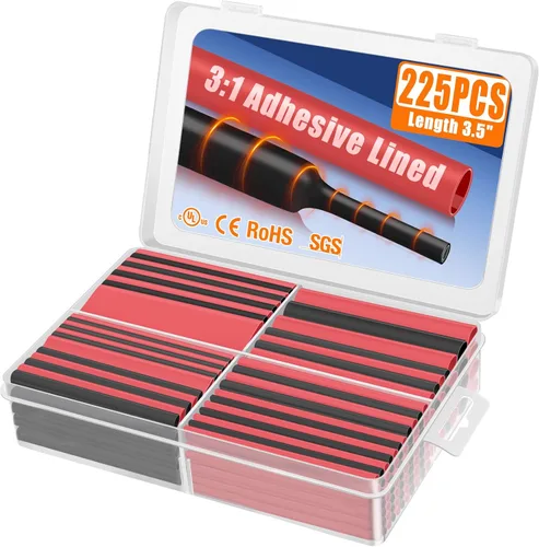 XHF UL listado 225 piezas Longitud 8.76 cm 3:1 Kit de tubo termorretráctil impermeable grado marino. Tubo termorretráctil forrado con adhesivo,