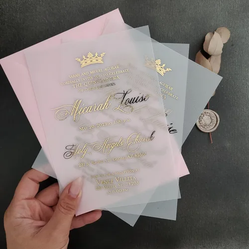 Miniatura 6 de Juego de 10 invitaciones de quinceañera con corona de oro, invitaciones de cumpleaños 15 para niña, invitaciones personalizadas de membrillo Mis