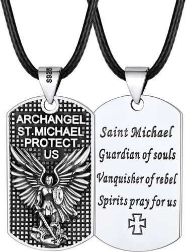 Miniatura 22 de FaithHeart Collar de San Miguel, acero inoxidable, chapado en oro de 18 quilates, amuleto colgante de San Miguel Arcángel para hombres y mujeres