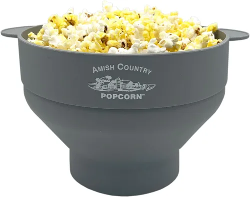 Amish Country Popcorn | Popper plegable de silicona para microondas con logotipo ACP personalizado | Tazón de palomitas de maíz sin BPA y PVC con