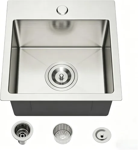 Miniatura 27 de Mocoloo Fregadero de barra de 13 pulgadas con caída en la parte superior, fregadero de cocina pequeño de acero inoxidable T304 de 13 x 15 pulgadas