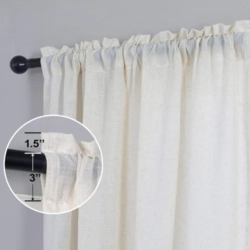 Miniatura 16 de KOUFALL Juego de 2 cortinas de puerta francesa, cortinas de lino para puerta/ventana, cortina transparente boho para cristal lateral delantero