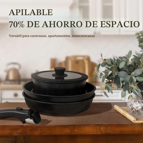 Miniatura 7 de KIKCOIN Juego de 20 Piezas de Ollas y Sartenes Antiadherentes, Juegos de Utensilios de Cocina Antiadherentes con Mango Desmontable, No Tóxico, Juego