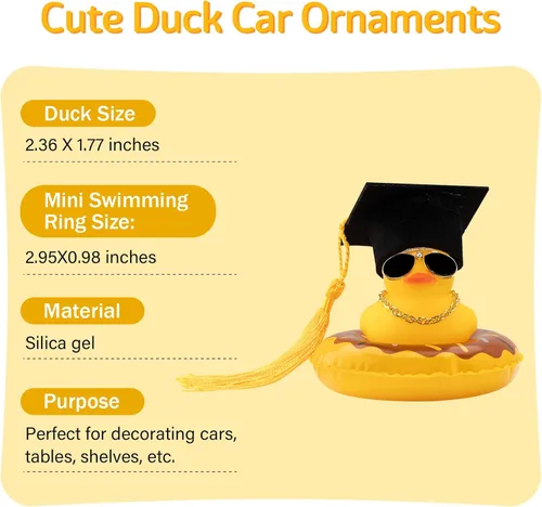 Miniatura 3 de wonuu Anillo de natación de patos de goma con mini lentes de diamante, collar para decoración de tablero de automóviles, accesorios de automóvil