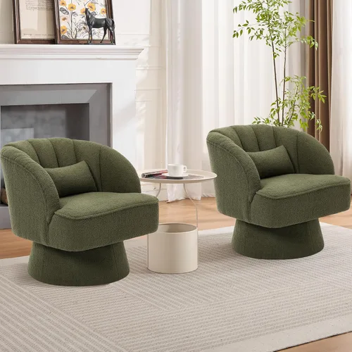 Miniatura 33 de GarveeHome Silla de acento moderna giratoria de barril, sillón tapizado de terciopelo de 360 grados con respaldo a rayas y acolchado suave, cómoda