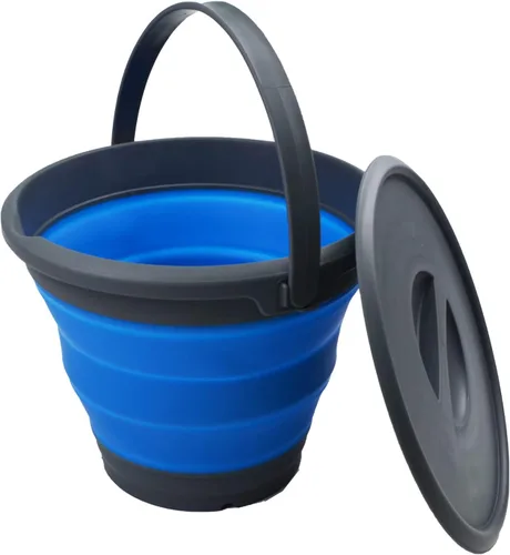 SAMMART Cubo de plástico plegable de 5.5 L (1.4 galones) con tapa, bañera redonda plegable con tapa, cubo de agua portátil para pesca, maceta de