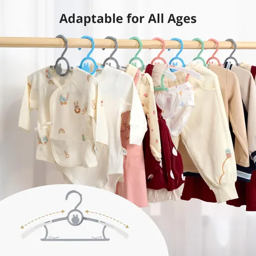 Miniatura 8 de Paquete de 60 perchas para niños, extensibles y apilables, perchas de mezcla de colores para niños pequeños, niños y adolescentes, perchas