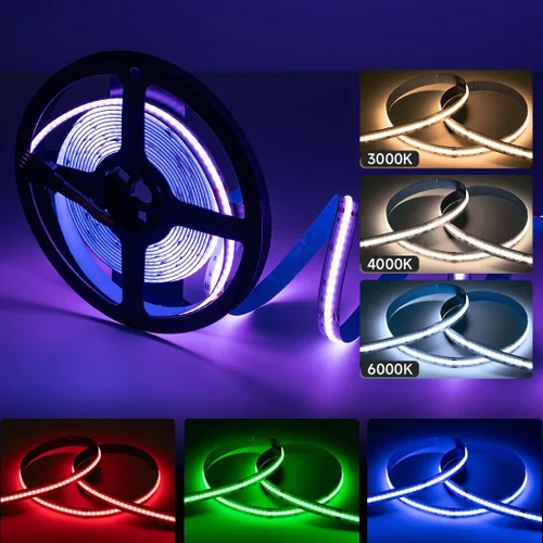 Miniatura 3 de SEZO RGBW COB LED Tira de luces RGB+blanco cálido 3000K 16.4FT/5M DC12V 896LEDs/m 0.472 in ancho FCOB RGBWW Flexible de alta densidad Uniforme Cinta