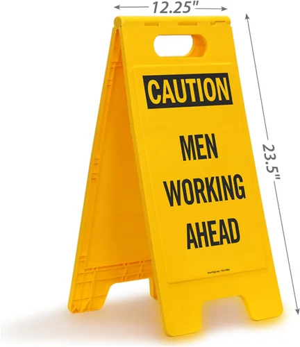 Miniatura 3 de SmartSign Letrero plegable de dos caras con texto en inglés "Caution - Men Working Ahead" de 25 x 12 pulgadas, plástico de polipropileno impreso
