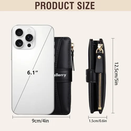 Miniatura 4 de Cartera pequeña para mujer, billetera de cuero plegable con bloqueo RFID, bolsillo con cremallera, ventana de identificación para mujeres y niñas