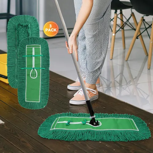 Miniatura 5 de Cabezal de trapeador de polvo de 24 pulgadas: repuesto de cabeza de trapeador comercial lavable mediano y repuesto de limpieza verde