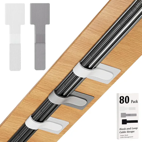 Miniatura 8 de 80 correas de cable de gancho y bucle, organización de cables debajo del escritorio, bridas adhesivas, organizadores de alambre reutilizables