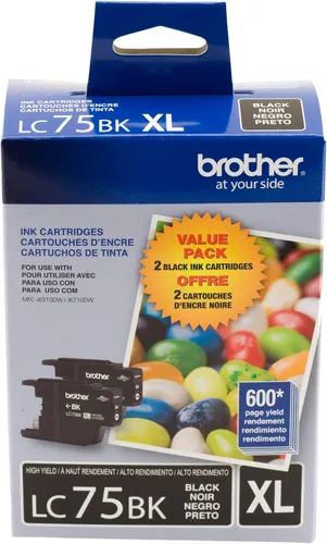 Brother Impresora LC752PKS - Paquete de 2 cartuchos de tinta LC-75BK - embalaje al por menor, color negro