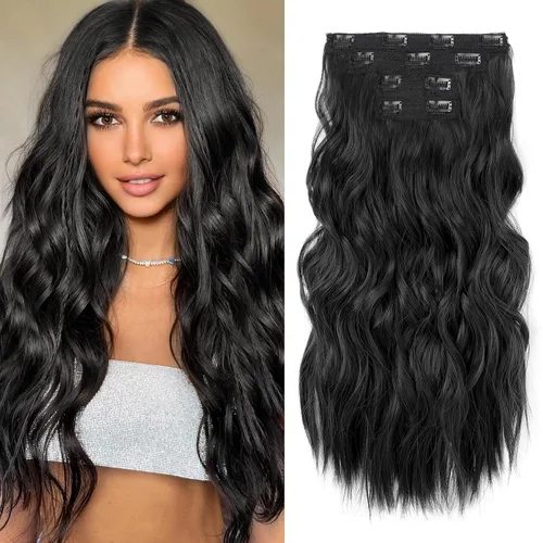 Miniatura 17 de REECHO Extensiones de cabello con pinza, 4 piezas de extensiones de cabello rubio de 24" de largo, ondas de playa gruesas, HE003, trama de encaje