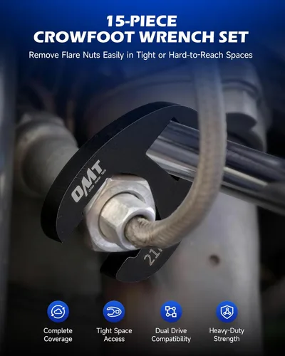 Miniatura 2 de Juego de llaves Orion Motor Tech Crowfoot para tuercas acampanadas de 8 a 24 mm, kit de herramientas de tuerca Crowfoot, juego de 15 piezas de Azul