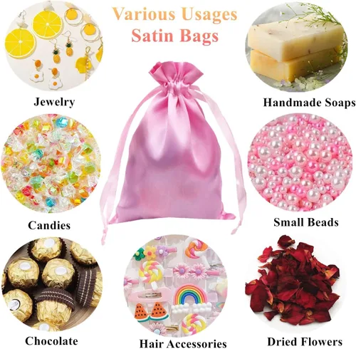 Miniatura 3 de 35 PCS Bolsas de Regalo de Satén Rosa de 5 x 7 Pulgadas con Cordón, Bolsas de Favor para Bodas, Bolsas de Favor para Fiestas, Bolsitas de Joyería