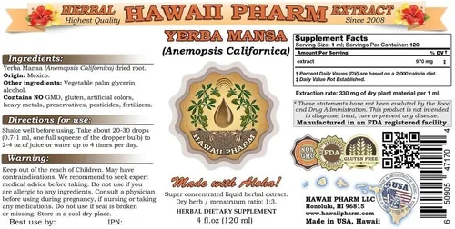 Miniatura 2 de Hawaii Pharm Yerba mansa (Anemopsis californica) Extracto Líquido 4x4 fl.oz