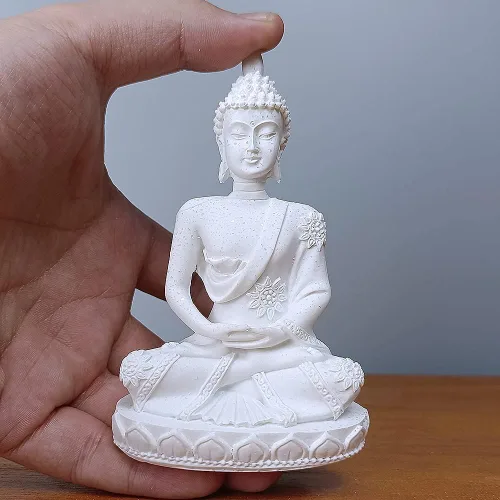 Miniatura 7 de HYFAN Estatua armoniosa de meditación de Buda de piedra arenisca para manualidades, escultura de Feng Shui, decoración para el hogar, oficina