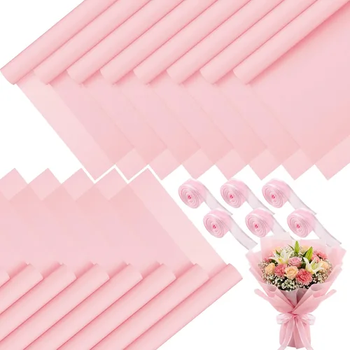 Miniatura 8 de Sabary 120 hojas de papel de regalo de flores, color puro, impermeable, papel de embalaje floral con cinta de 196 pulgadas, suministros de ramo
