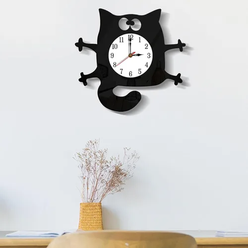 Miniatura 7 de Reloj de pared con forma de gato sin tictac, funciona con pilas, para decoración de dormitorio y cocina