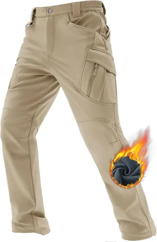 TACVASEN Pantalones de invierno para hombre, 9 bolsillos, forro polar, para senderismo, nieve, resistentes al agua, cálidos, softshell, gruesos,