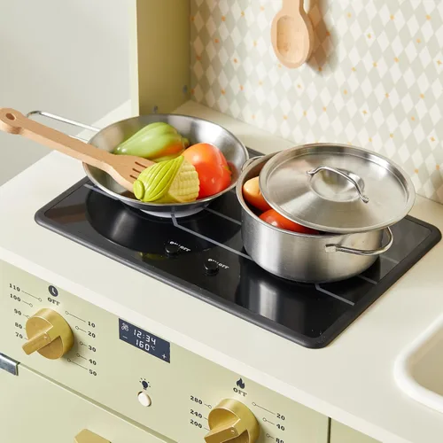Miniatura 5 de Tiny Land Juego de cocina para niños, juego de cocina de granja de madera, juego de chef para niños pequeños con luces y sonidos reales, juguetes