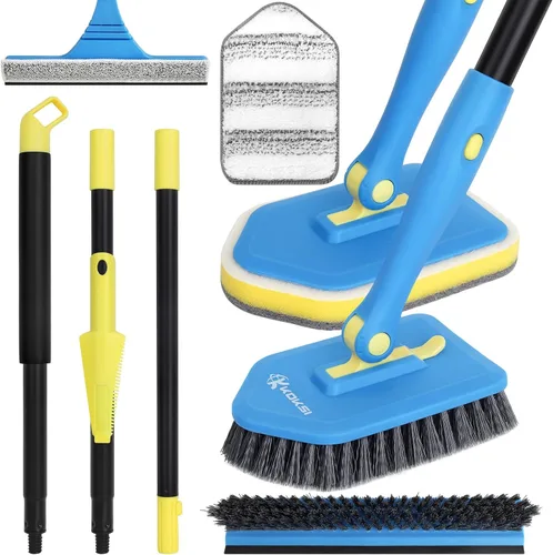 Miniatura 8 de KOKSI Cepillo de limpieza para baño, cocina, bañera, limpiador de inodoro, esponja de ducha multiusos, cepillo para fregar con mango ergonómico