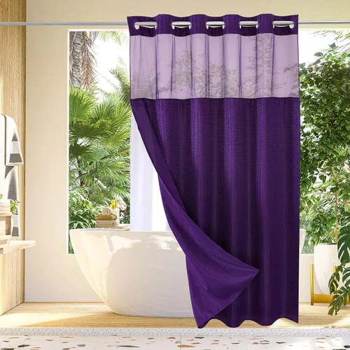 Miniatura 10 de Gibelle: cortina de ducha pequeña para baño de 36x74, cortina de ducha de punto gofre con juego de forro de tela a presión, no necesita ganchos