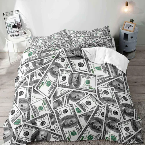 Miniatura 8 de VIVIHOME - Juego de ropa de cama de lujo divertido de 2 piezas, juegos de ropa de cama individual, funda de edredón de billetes de cien dólares