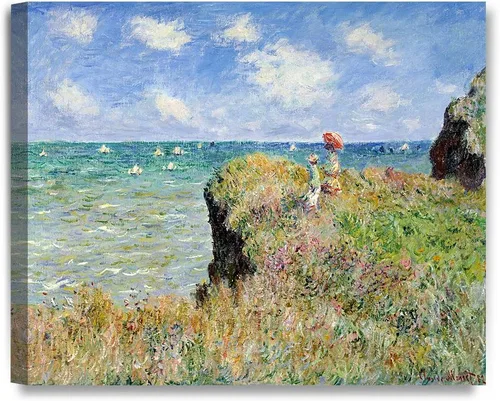 Miniatura 76 de Pinturas clásicas mundiales de Claude Monet Impresión giclée sobre lienzo alargado, pieza de galería para colgar y decorar el hogar, The CliffWalk