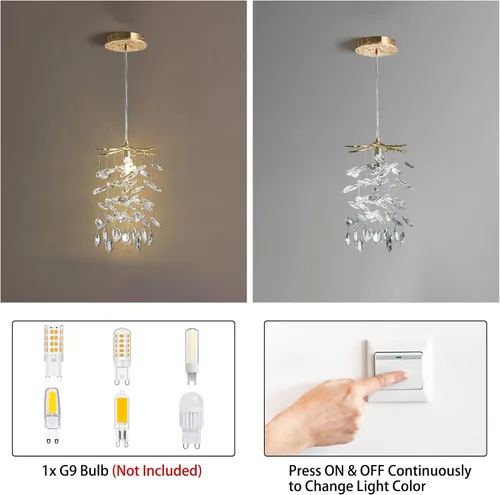 Miniatura 5 de YUYI Lámpara colgante de cristal de 8.3 pulgadas para isla de cocina, modernos candelabros de rama de árbol dorados, lámpara colgante redonda