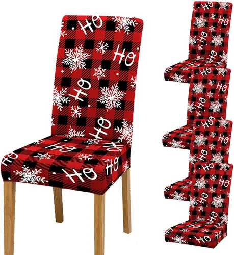 Miniatura 7 de DULRLLY Juego de 4 fundas para sillas de Navidad, diseño de muñeco de nieve, Papá Noel, alce, diseño de dibujos animados, para sillas de cocina, 4