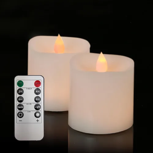Miniatura 8 de Juego de 2 Velas sin llama parpadeantes de 3x3 pulgadas, cera real LED, pilas de 600 horas, velas con temporizador y control remoto, para bodas